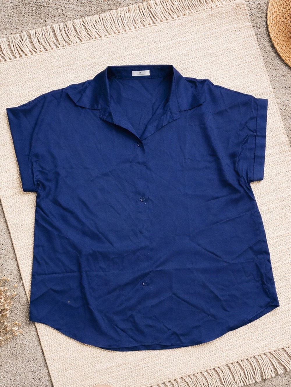 Men's Navy Short-Sleeve Button-Up Shirt